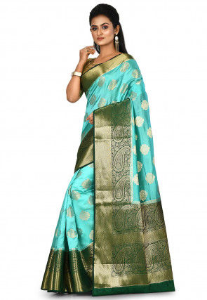 Banarasi Silk Saree in Light teal green