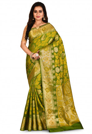 Banarasi Pure Silk Saree in Olive Green