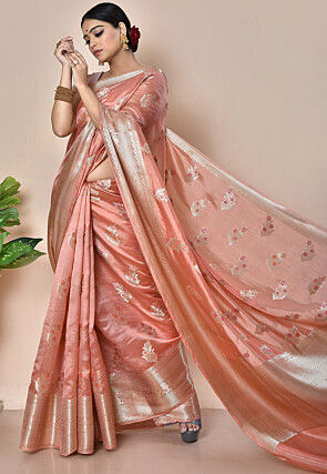 Banarasi Pure Silk Saree in Rose Gold