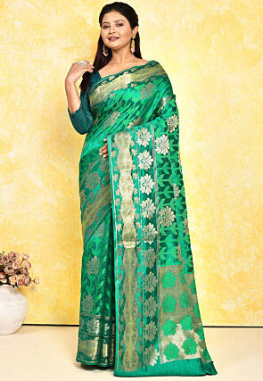 Sea Green Color Pure Silk Saree For Wedding