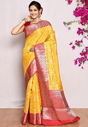 Yellow Banarasi silk saree