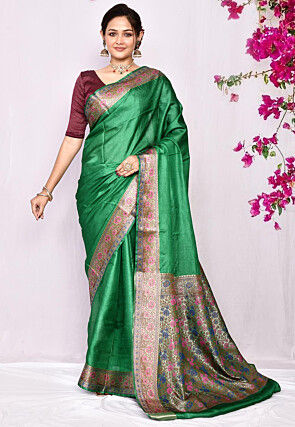 Banarasi Pure Tussar Silk Saree in Green