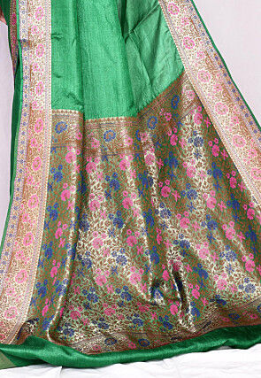 Banarasi Pure Tussar Silk Saree in Green