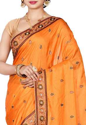 Banarasi Tussar Silk Saree in Mustard