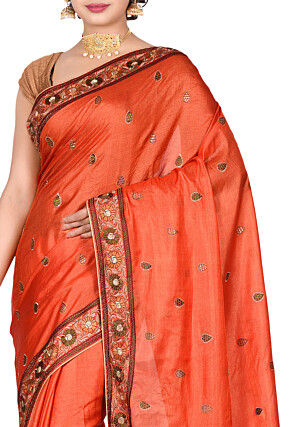 Banarasi Tussar Silk Saree in Orange
