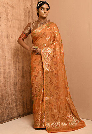 Banarasi Tussar Silk Saree in Orange