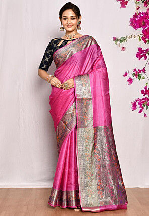 Banarasi Pure Tussar Silk Saree in Pink