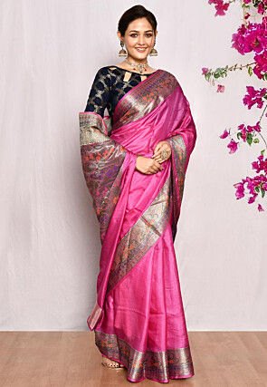Banarasi Pure Tussar Silk Saree in Pink