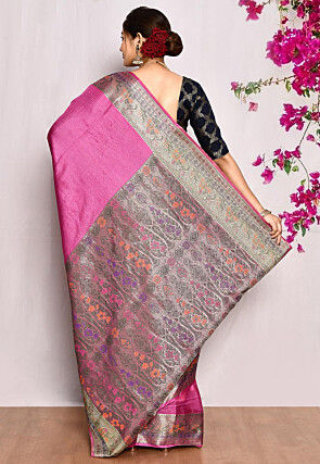 Banarasi Pure Tussar Silk Saree in Pink
