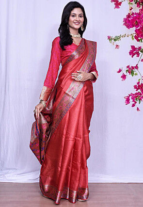 Banarasi Pure Tussar Silk Saree in Red