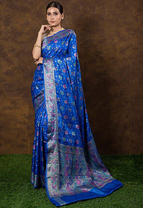 Banarasi Pure Tussar Silk Saree in Royal Blue