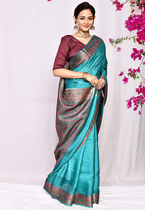 Banarasi Pure Tussar Silk Saree in Teal Blue