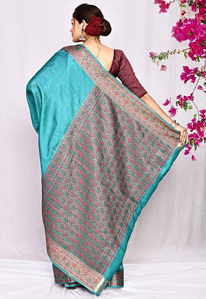 Banarasi Pure Tussar Silk Saree in Teal Blue