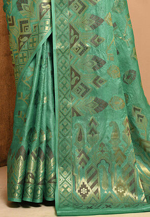 Banarasi Pure Tussar Silk Saree in Teal Green