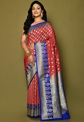 Banarasi Saree in Coral Red