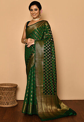 Banarasi Saree in Dark Green