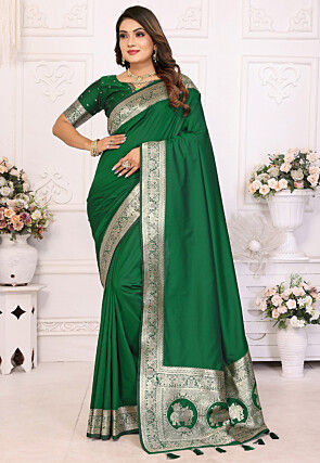 Banarasi Saree in Dark Green