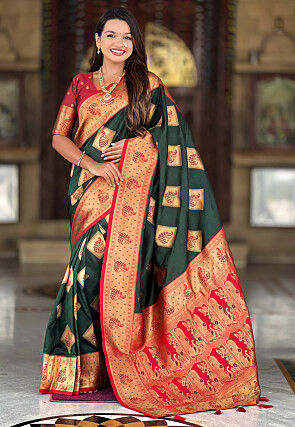 Banarasi Saree in Dark Green