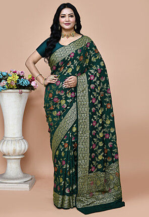 Banarasi Saree in Dark Teal Green