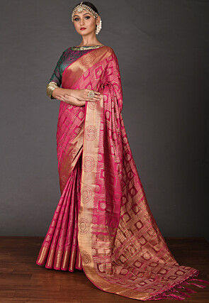 Banarasi Saree in Fuchsia and Golden
