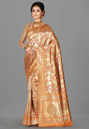 Banarasi Saree in Golden and Orange