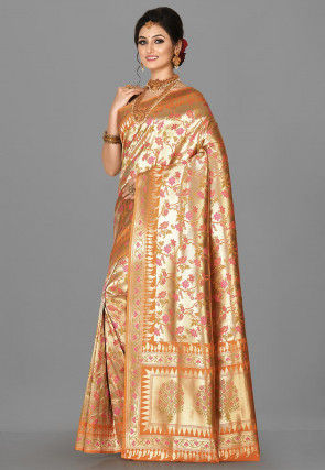 Banarasi Saree in Golden and Orange
