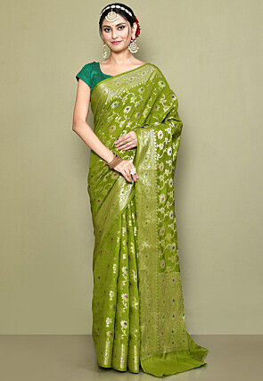 Pure Chiniya Silk Saree In Shaded Lemon and Peach Colour – Tabakashi