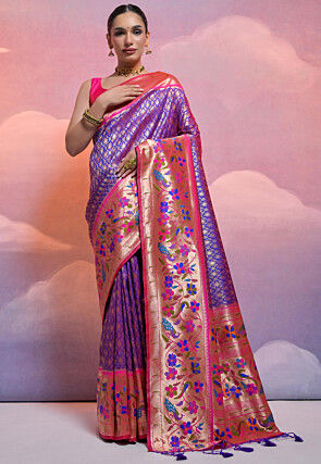 Shop Blush Pink Tussar Khadi Georgette Banarasi Saree Online in