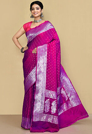 Dark Purple Banarasi Soft Katan Silk Saree with Intricate Zari Weaving |  TST | The Silk Trend