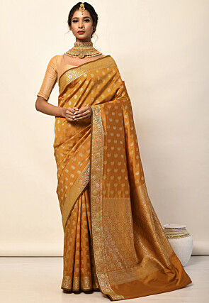 Yellow Bridal Banarasi Jacquard Booti Saree and Yellow Bridal Banarasi  Jacquard Booti Sari online shopping