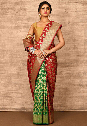 Green and red bridal saree deals