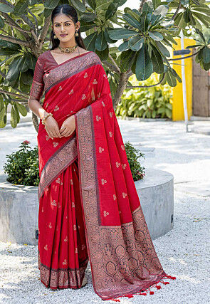 Wedding silk store saree red colour