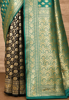 Banarasi Katan Silk Saree in Teal Green and Black