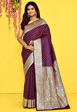 Banarasi Satin Silk Saree in Dark Purple