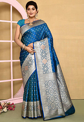 Banarasi Satin Silk Saree in Dark Teal Blue