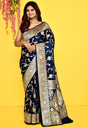 Banarasi Satin Silk Saree in Navy Blue
