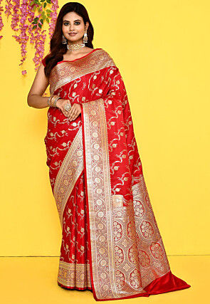Banarasi Satin Silk Saree in Red