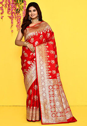 Banarasi Satin Silk Saree in Red
