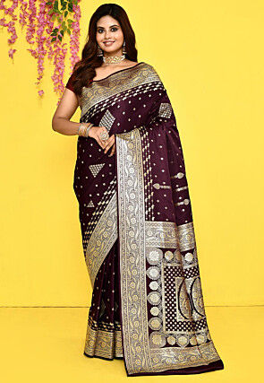 Banarasi Satin Silk Saree in Wine