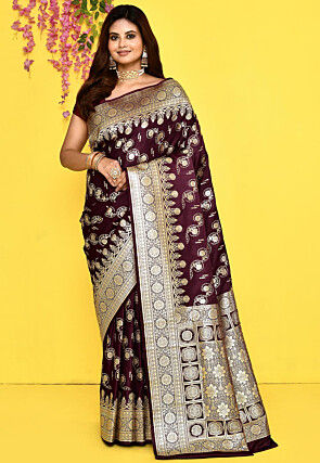 Banarasi Satin Silk Saree in Wine