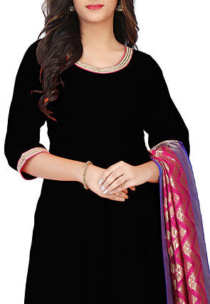 Banarasi Silk Anarkali Suit  in Black