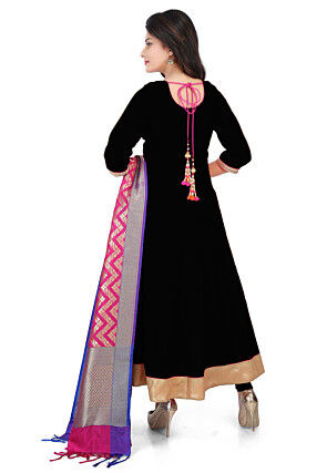 Banarasi Silk Anarkali Suit  in Black