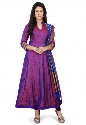 Banarasi Silk Anarkali Suit with Pure Silk Dupatta in Purple