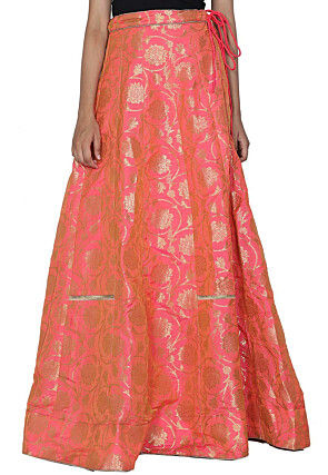Banarasi Silk Flared Skirt in Peach