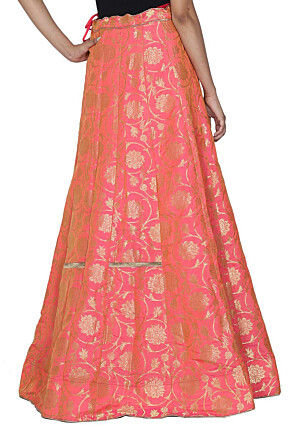 Banarasi Silk Flared Skirt in Peach