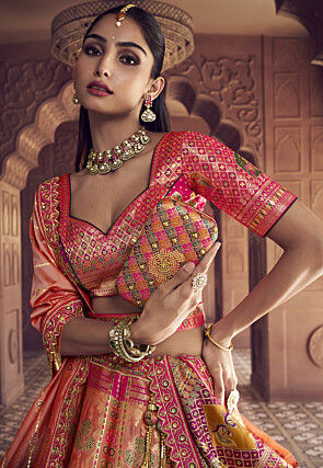 Banarasi Silk Lehenga in Fuchsia and Violet