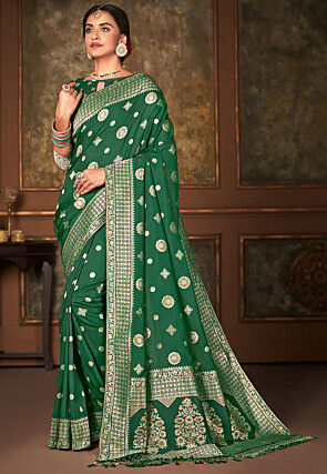 Banarasi Silk Saree in Dark Green