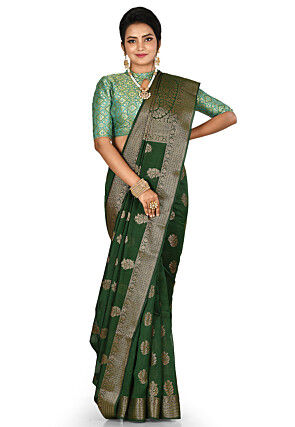 Banarasi Silk Saree in Dark Green