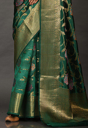 Banarasi Silk Saree in Dark Green