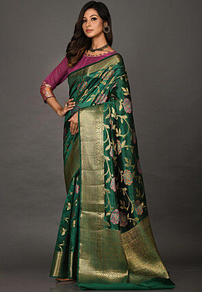 Banarasi Silk Saree in Dark Green